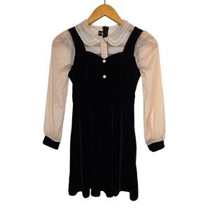 Wednesday Adams Velvet Peter Pan Collar Cuffs Mini Dress Goth Witchy Small